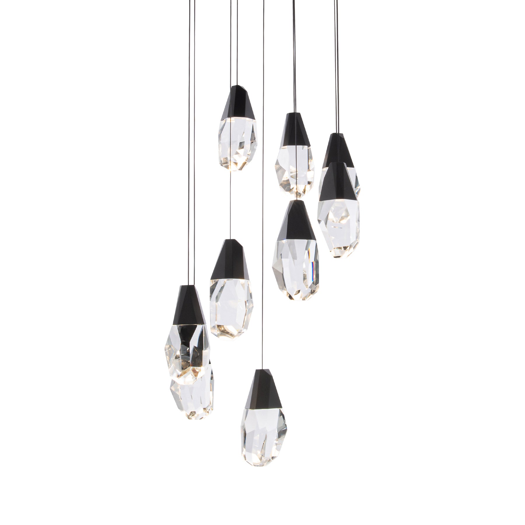 Martini LED Multi Light Pendant Light in Black/Clear Optic Crystal (9-Light).