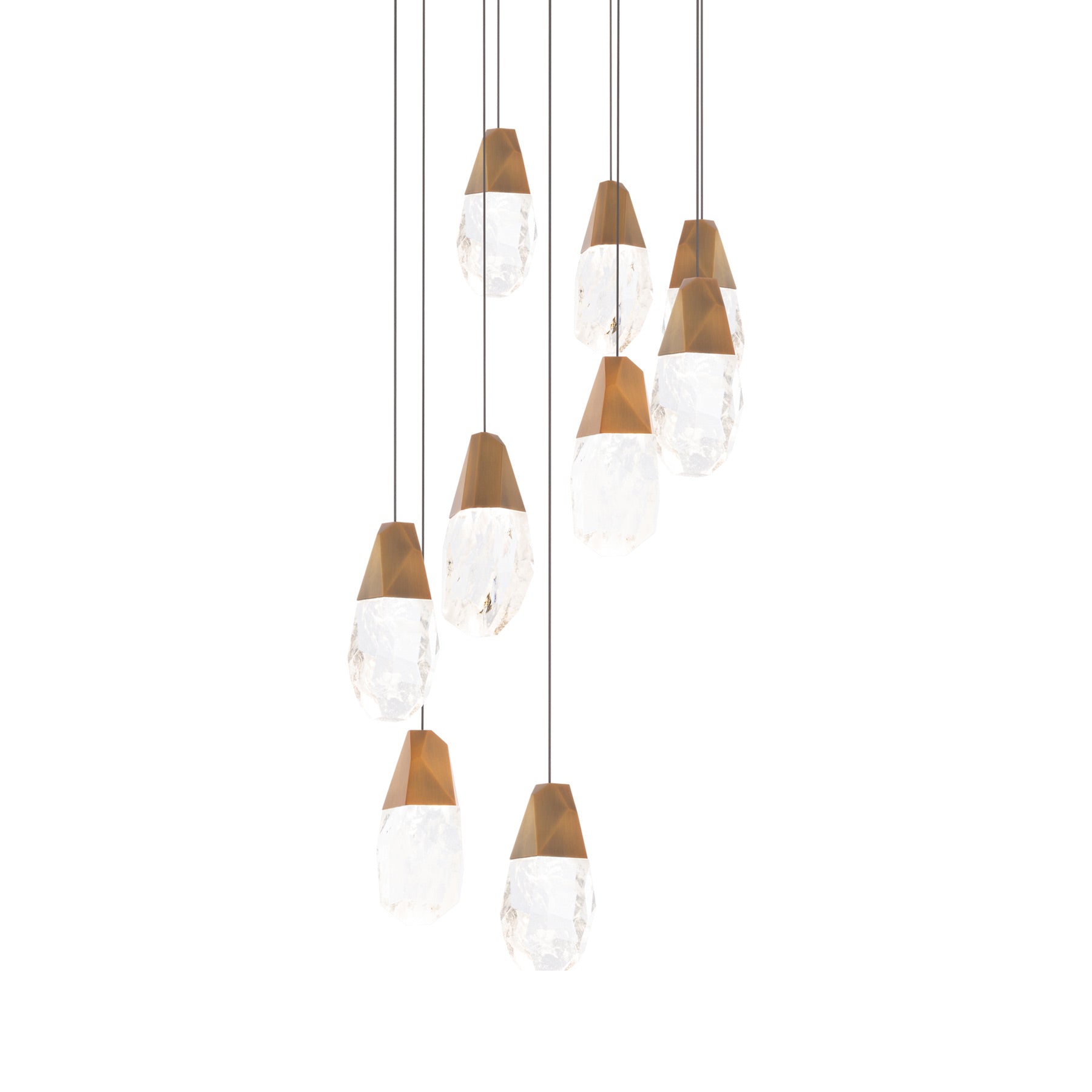 Martini LED Multi Light Pendant Light in Aged Brass/Optic Haze Quartz (9-Light).