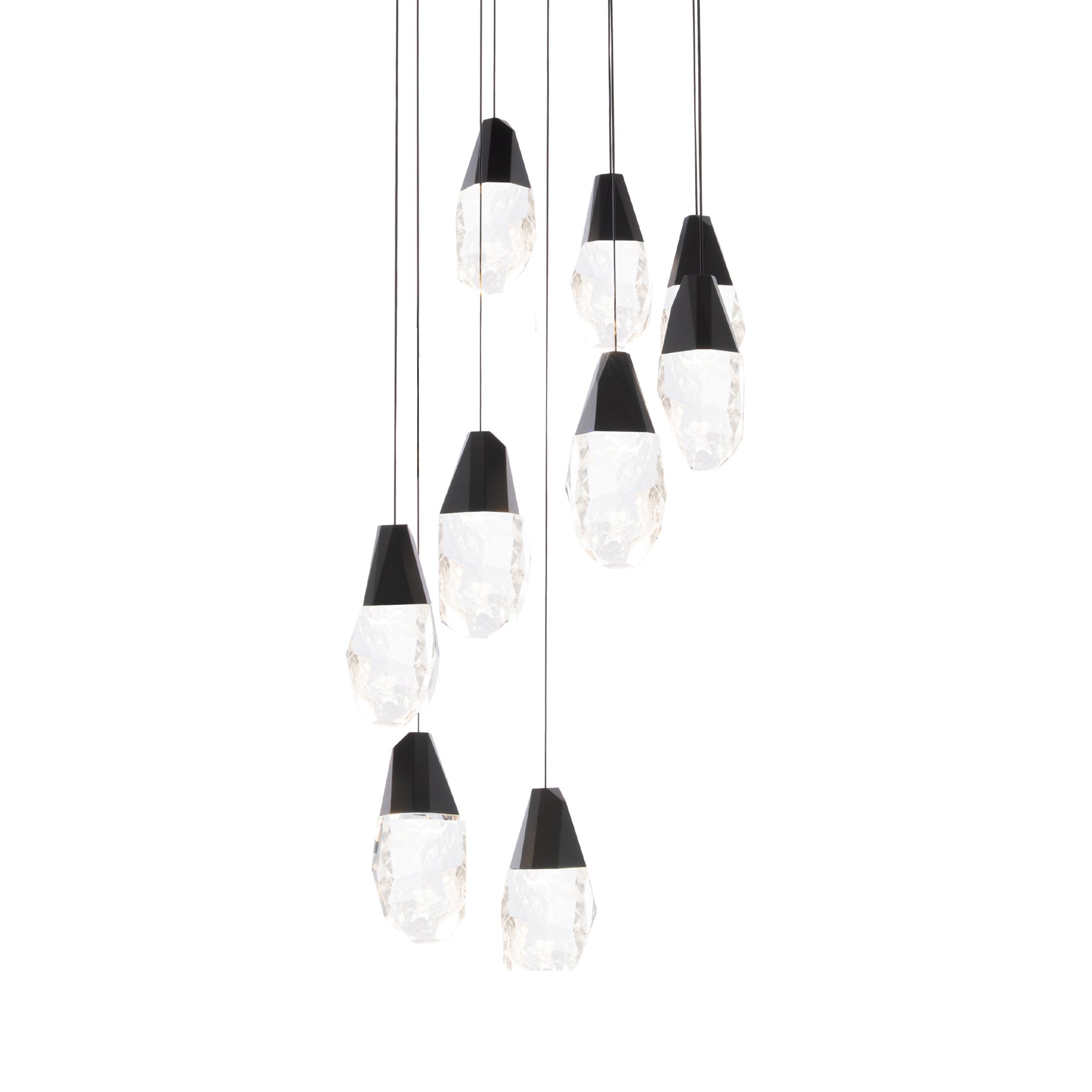Martini LED Multi Light Pendant Light in Black/Optic Haze Quartz (9-Light).