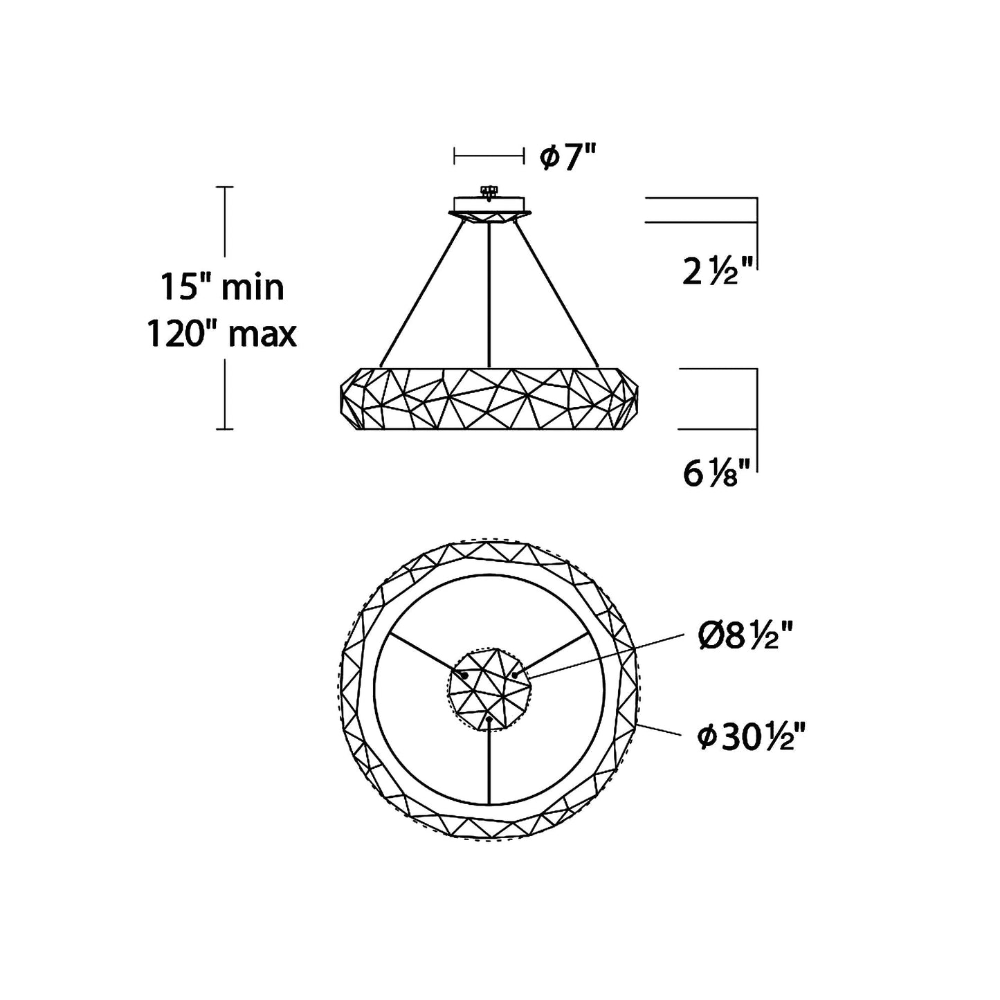Mosaic LED Pendant Light - line drawing.