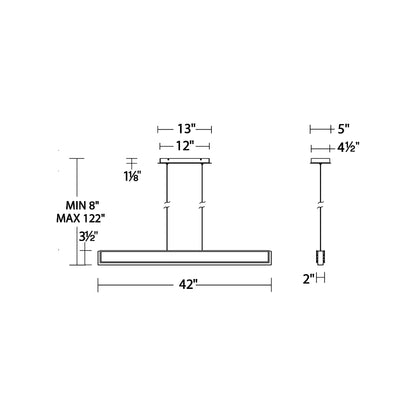 Mystique LED Linear Pendant Light - line drawing.