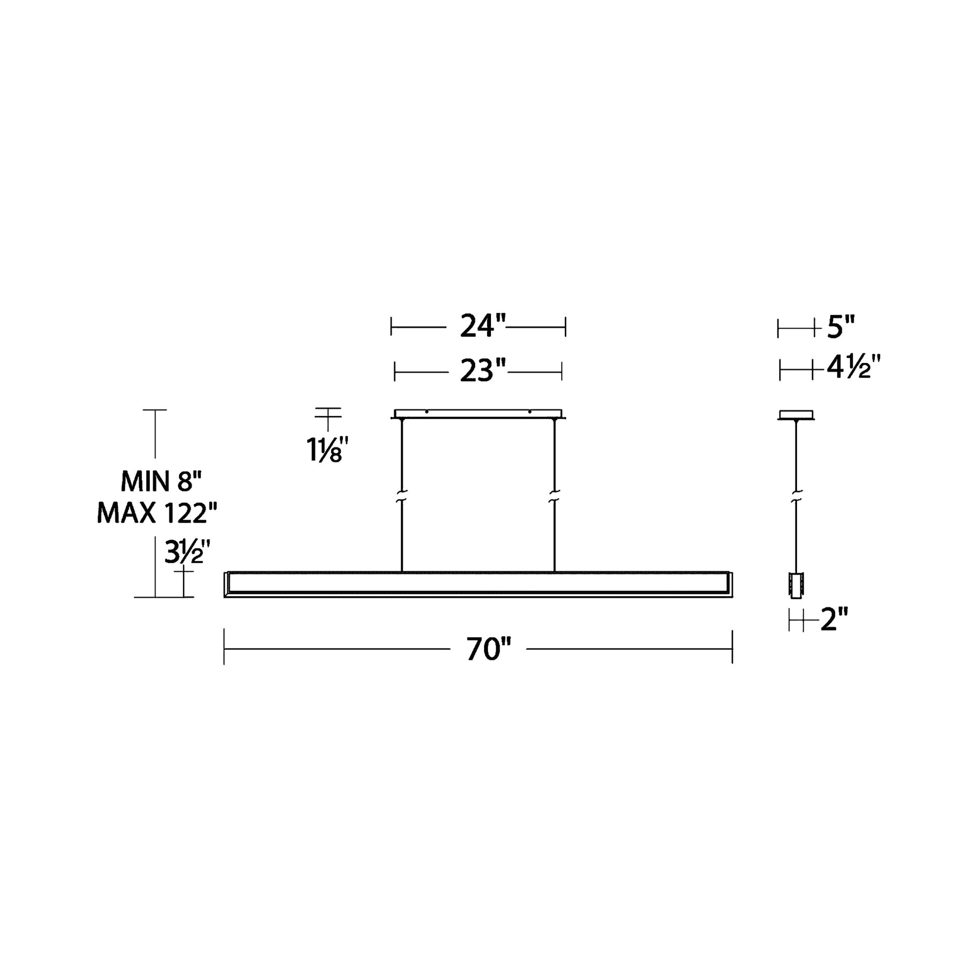 Mystique LED Linear Pendant Light - line drawing.