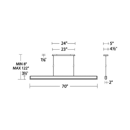 Mystique LED Linear Pendant Light - line drawing.