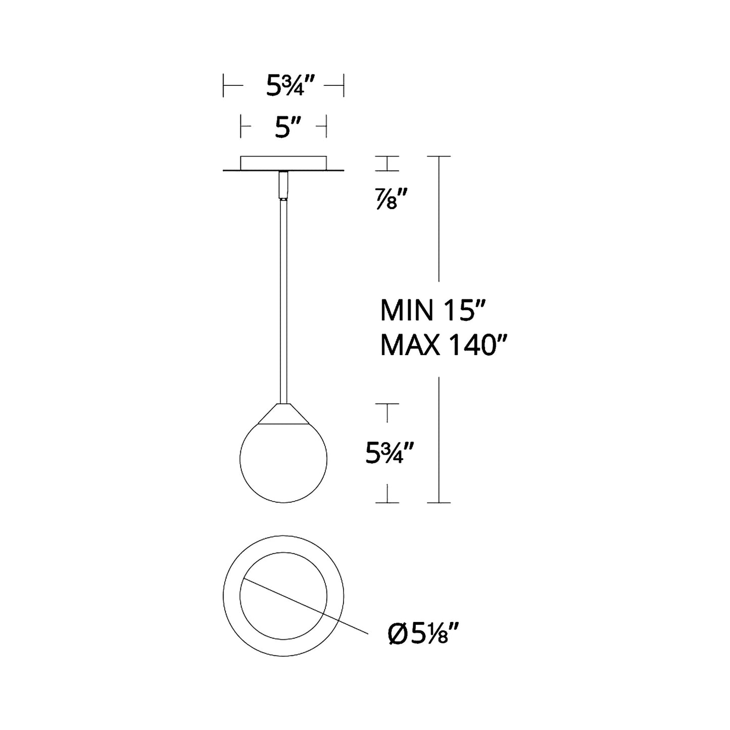 Quest LED Mini Pendant Light - line drawing.