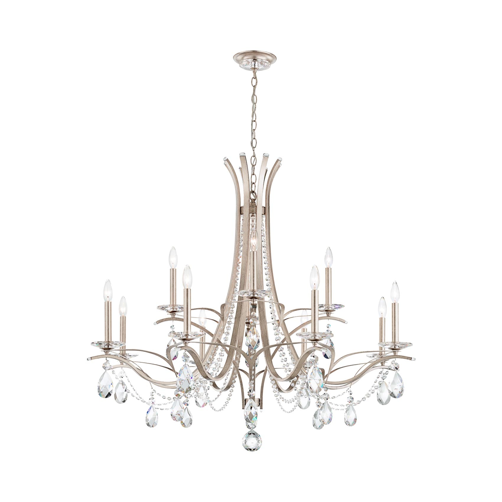 Vesca Chandelier in Antique Silver/Heritage Handcut Crystal (45-Inch).