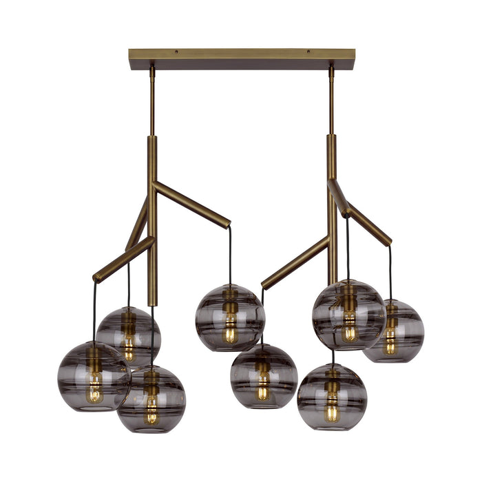 Sedona Double Chandelier in Aged Brass/Transparent Smoke.