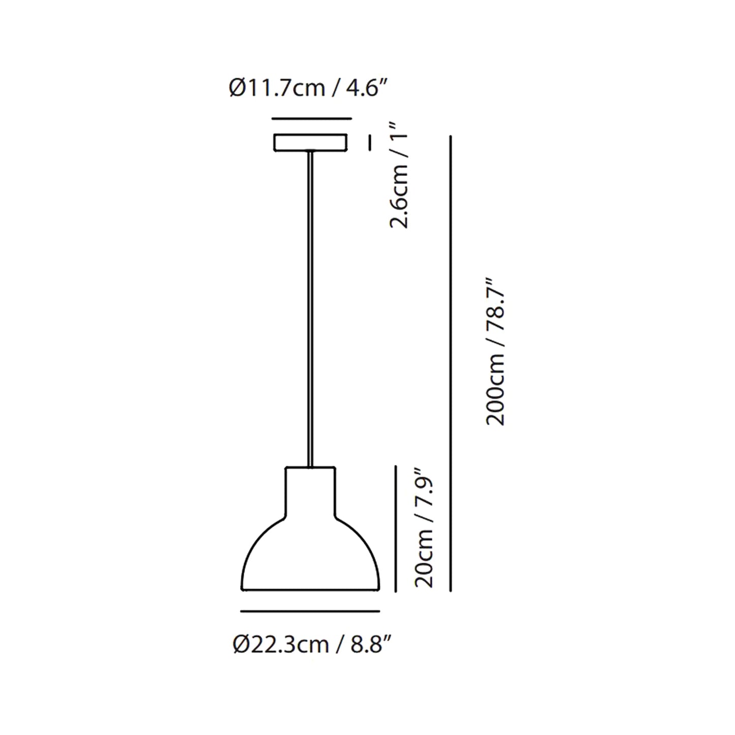 Castle Bell Pendant Light - line drawing.