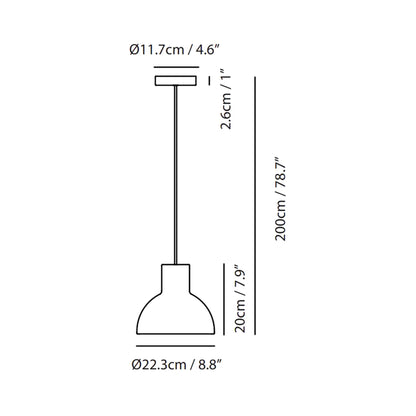 Castle Bell Pendant Light - line drawing.