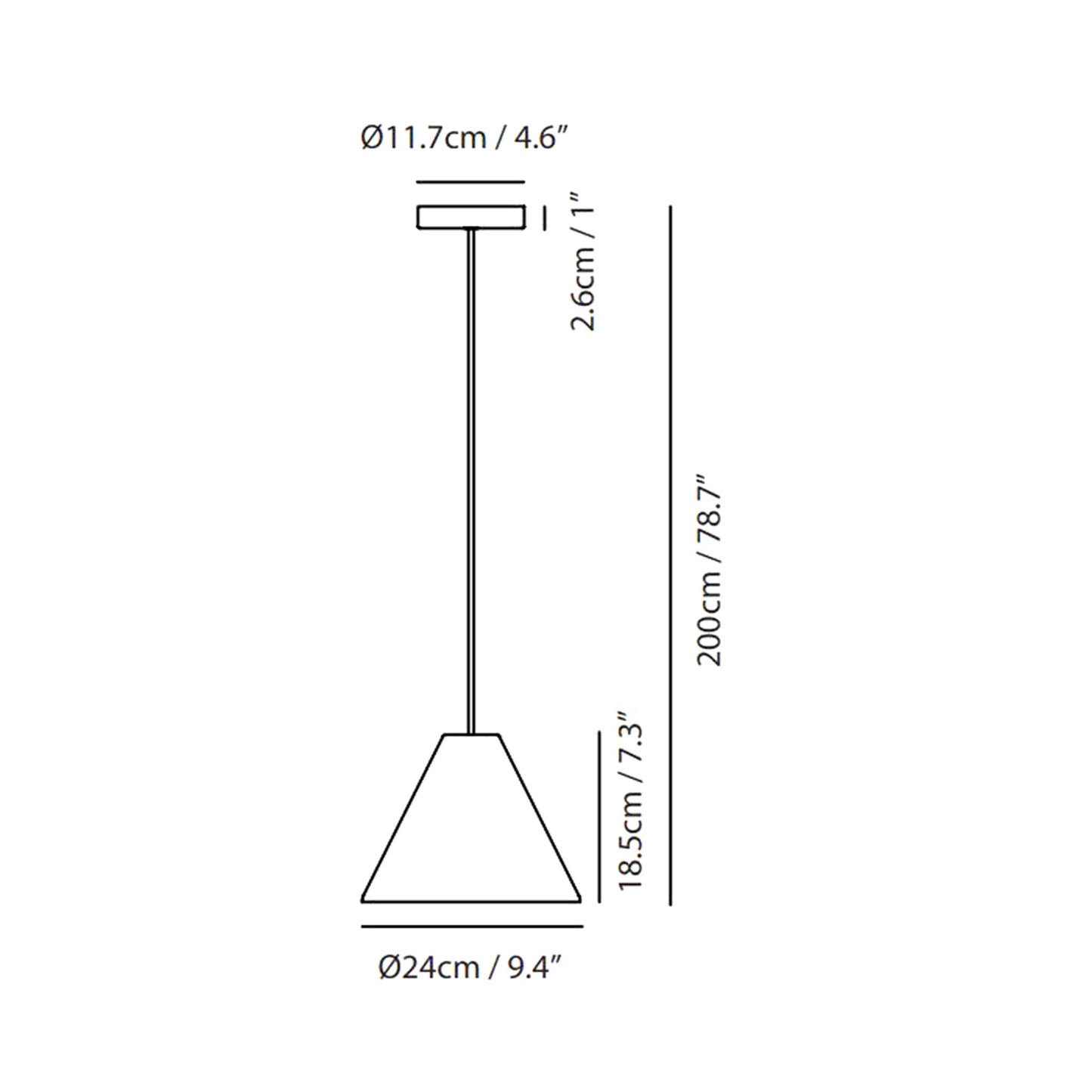 Castle Cone Pendant Light - line drawing.