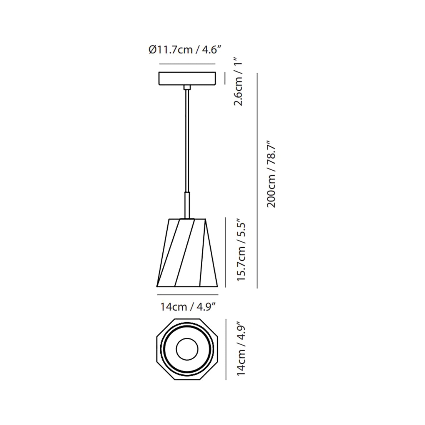 Castle Swing Pendant Light - line drawing.