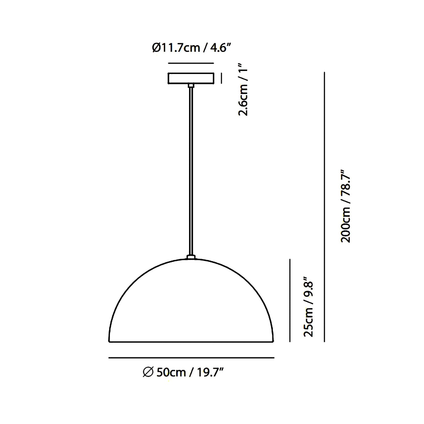 Dome Pendant Light - line drawing.