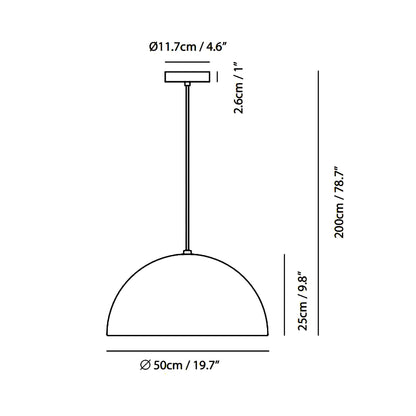 Dome Pendant Light - line drawing.