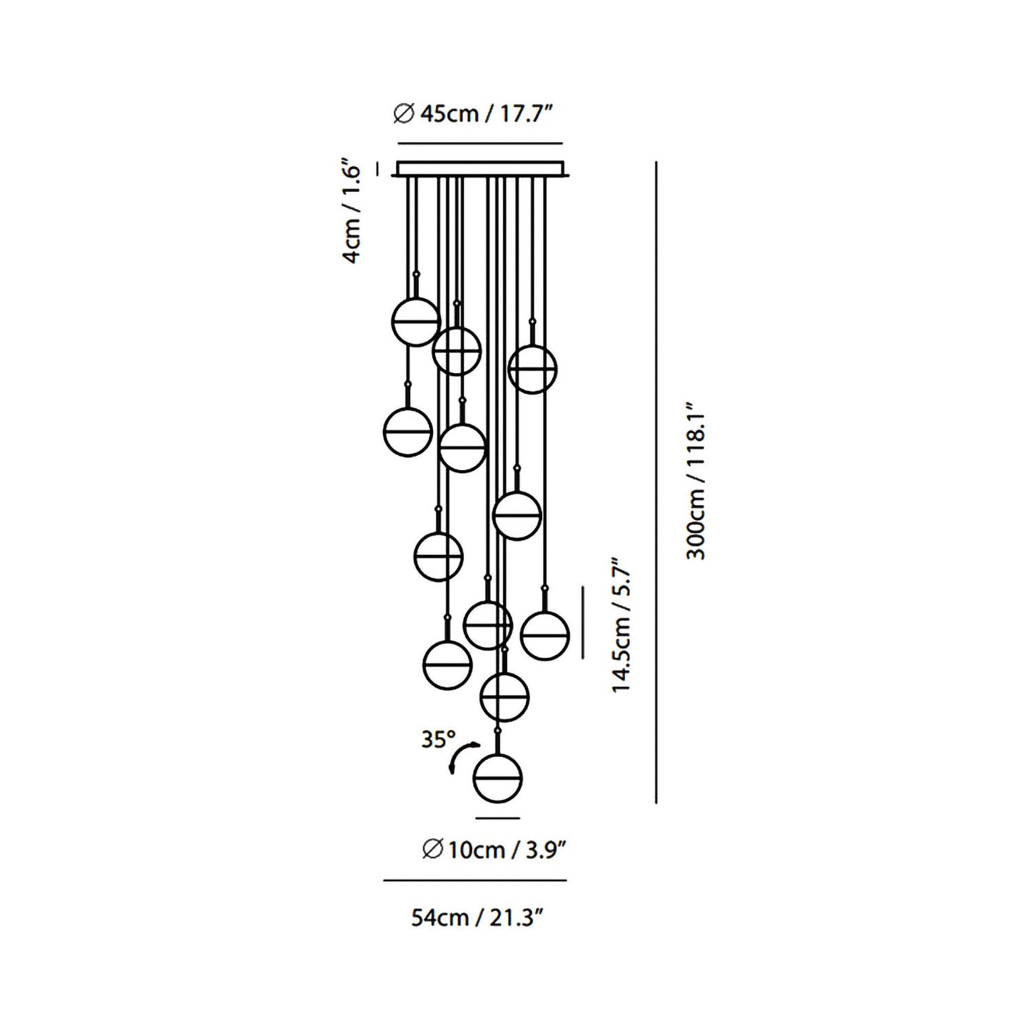 Dora LED Multi Light Pendant Light - line drawing.