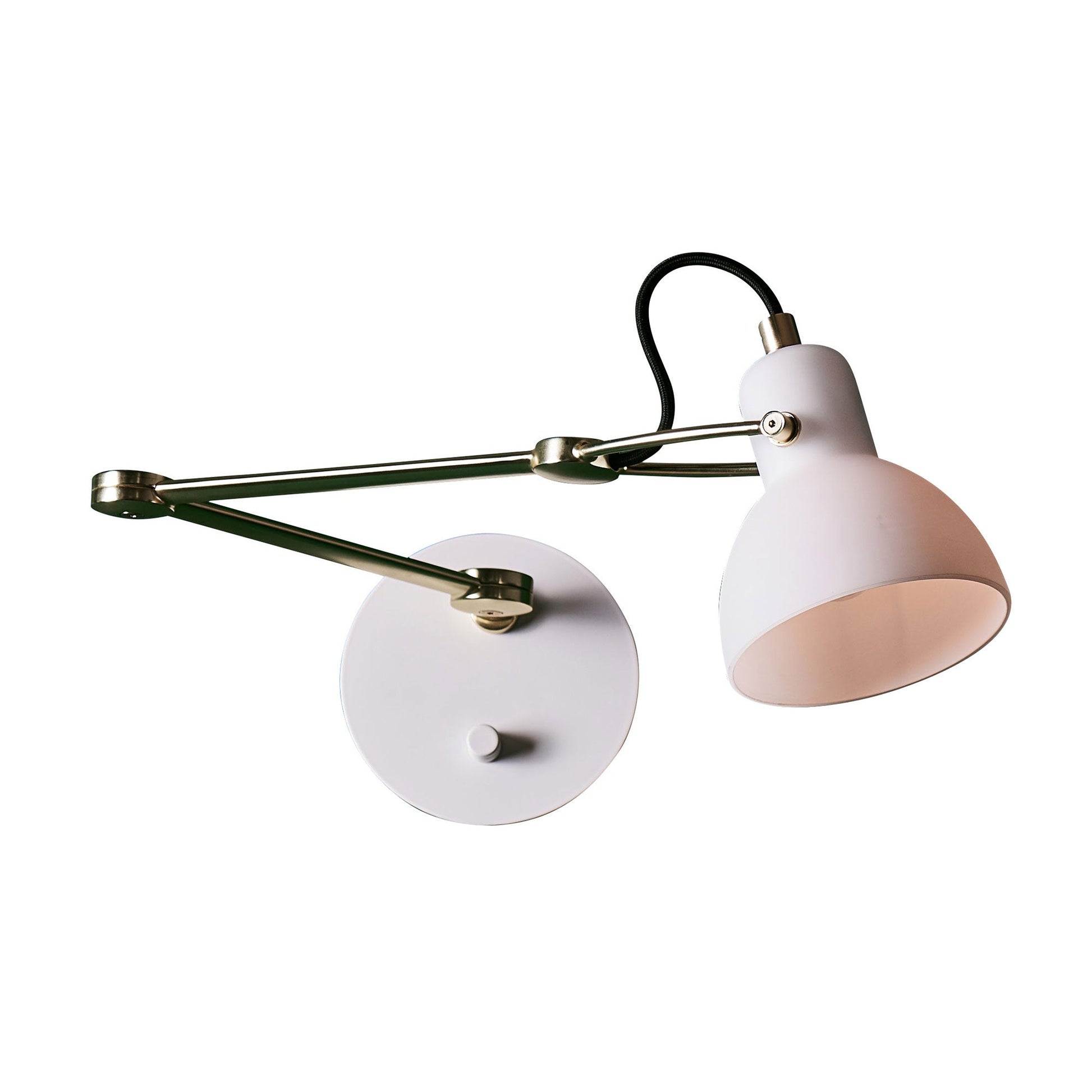 Laito Mini Swing Arm Wall Light in Opal/Matte Brass.