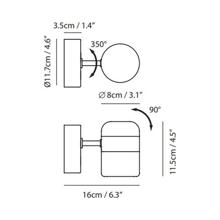 Ling LED Wall Light - line drawing.