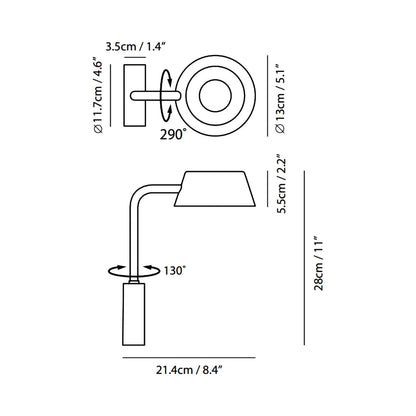 OLO LED Arm Wall Light - line drawing.