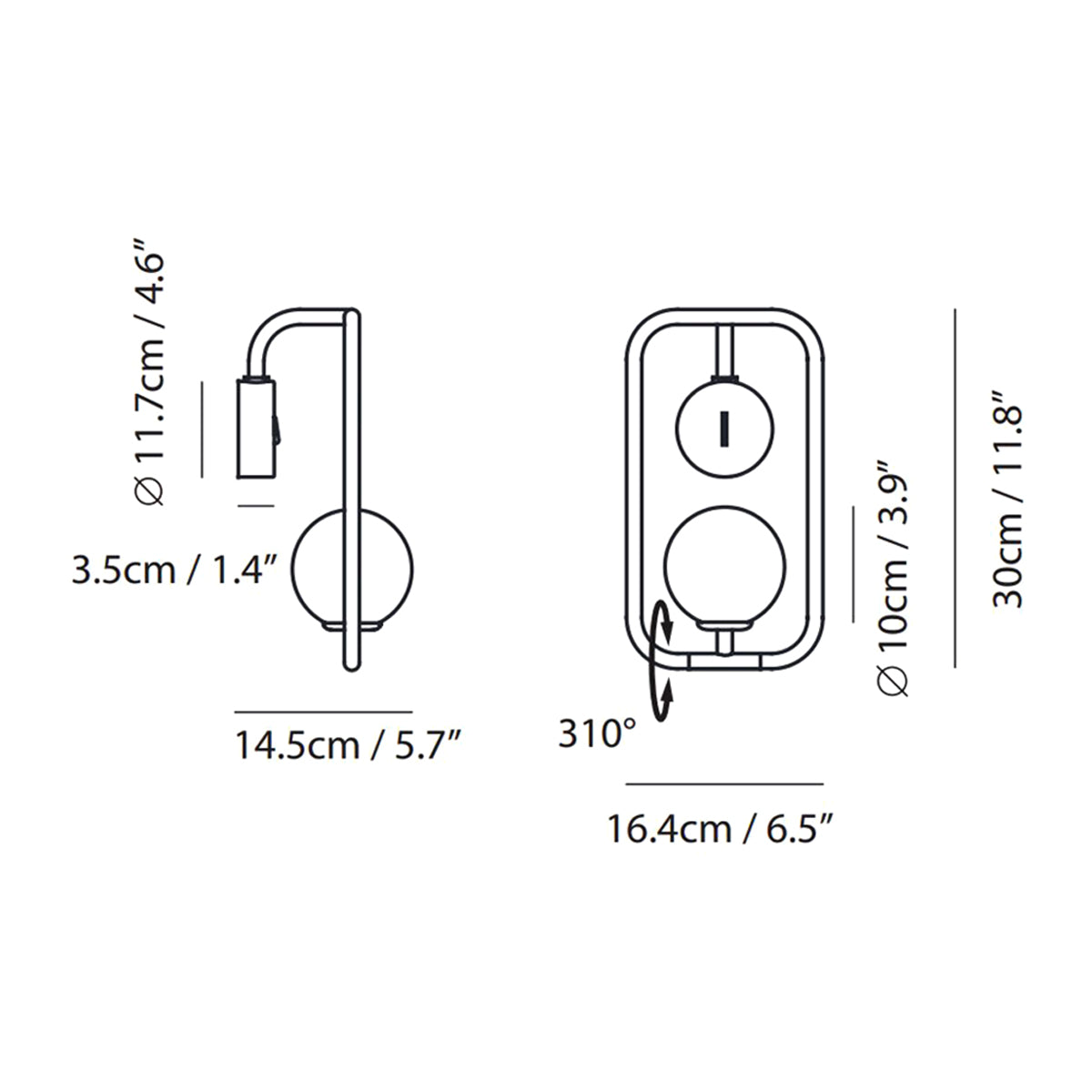 Sircle LED Wall Light - line drawing.