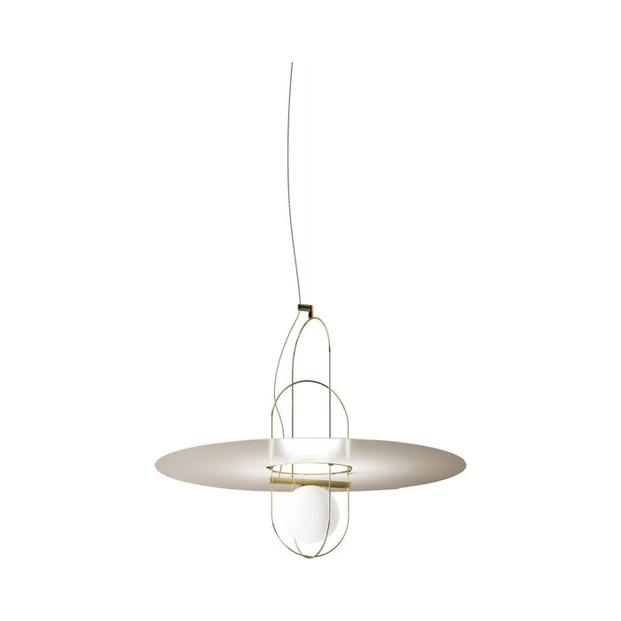 Setareh LED Pendant Light with Diffuser in Medium/Gold and White/Metal Disc.