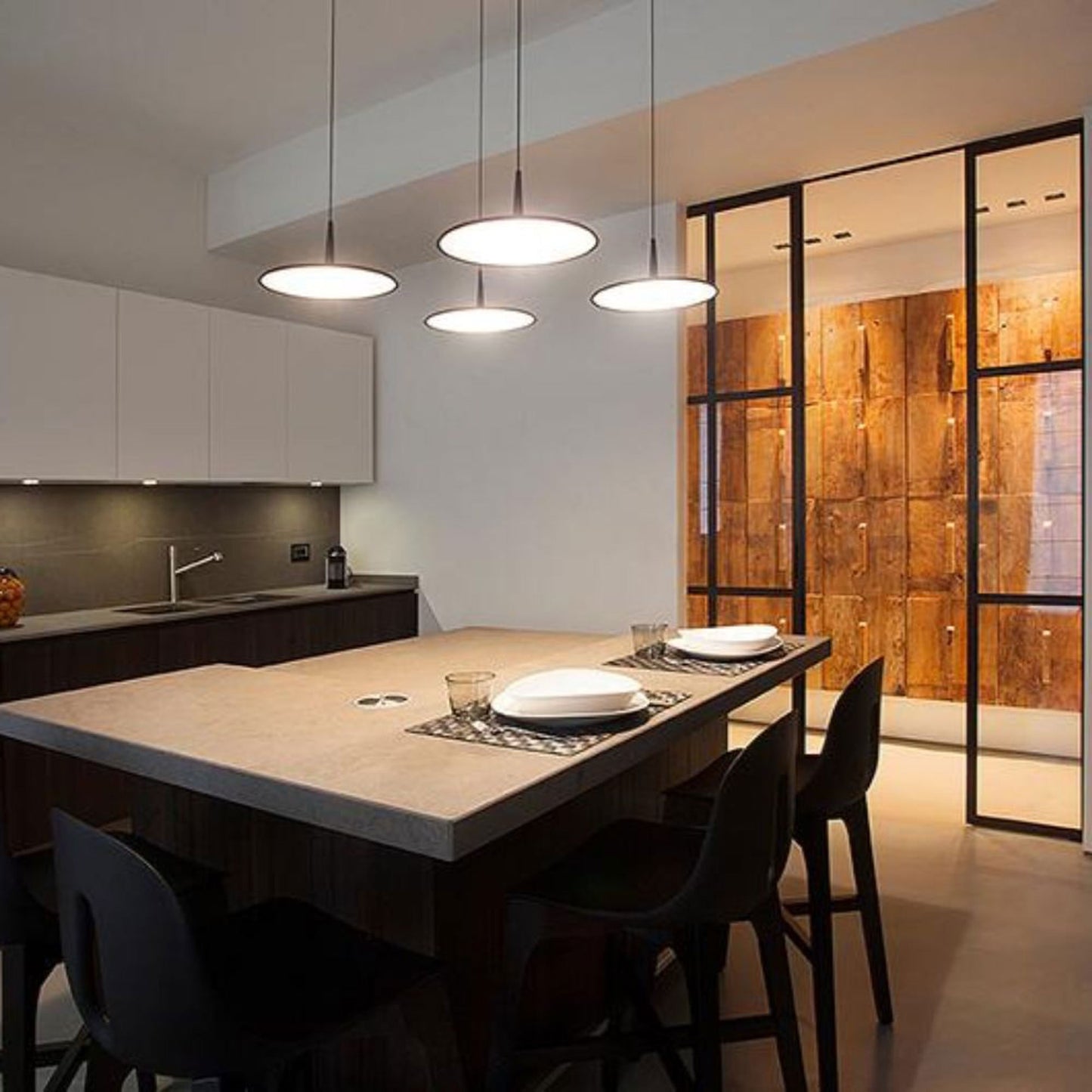 Skan LED Pendant Light in dining room.