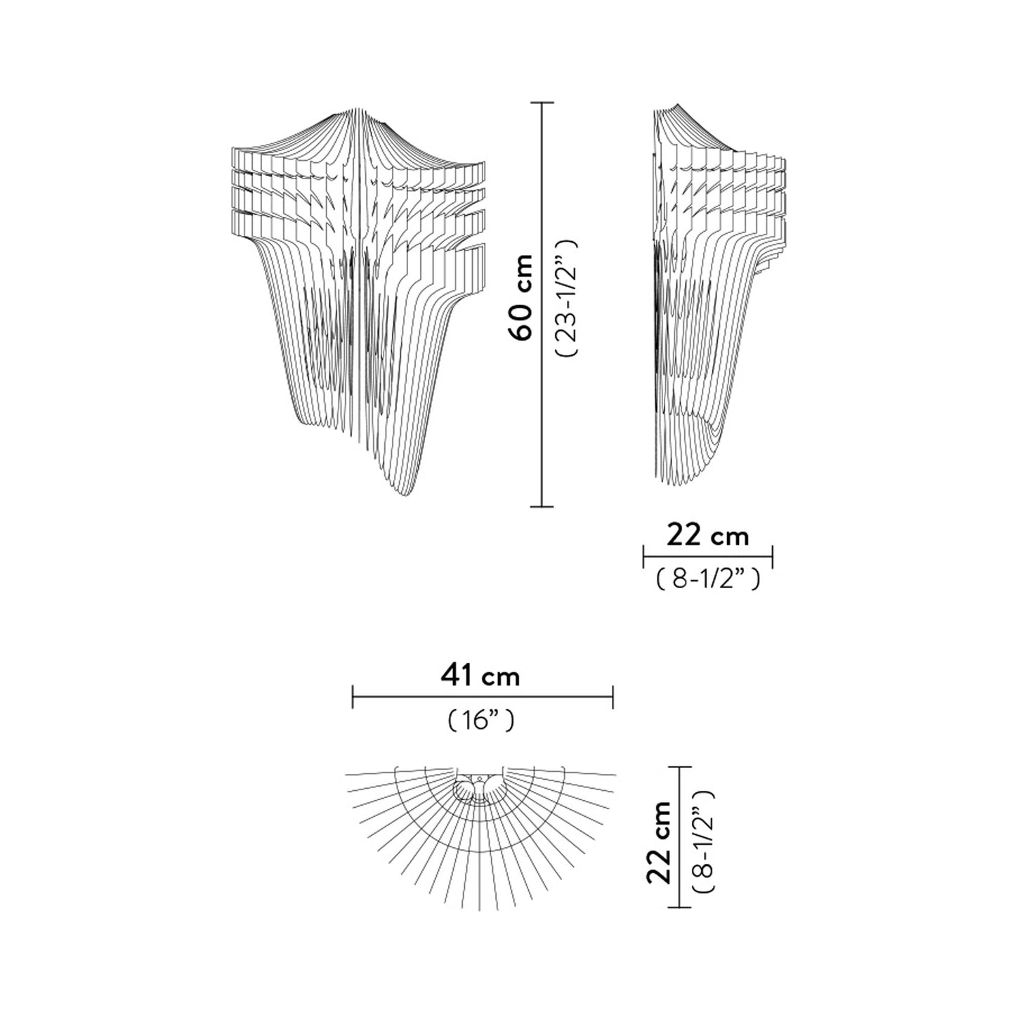 Aria Applique LED Wall Light - line drawing.