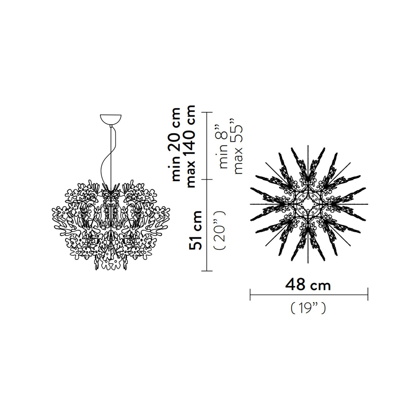 Fiorella LED Pendant Light - line drawing.