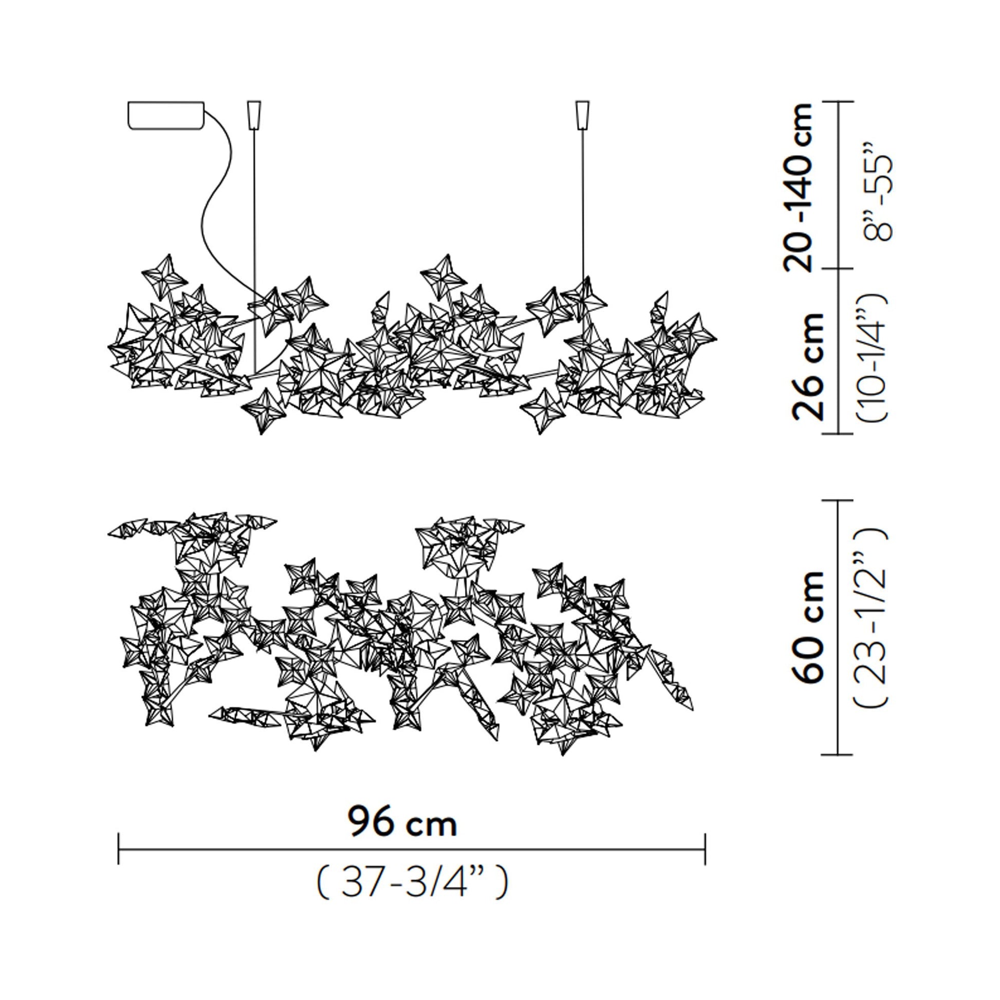 Hanami LED Linear Suspension Light - line drawing.