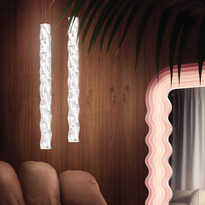 Hugo Vertical LED Pendant Light in living room.