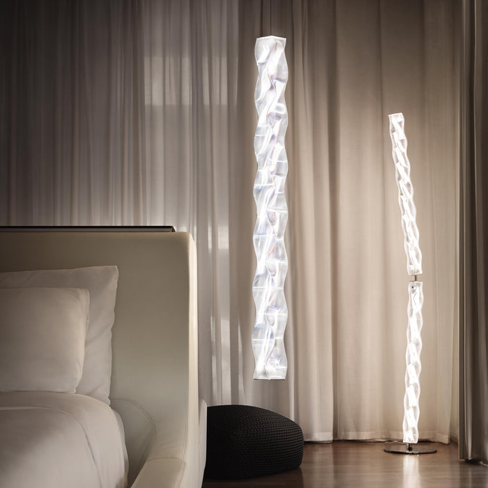 Hugo Vertical LED Pendant Light in bedroom.