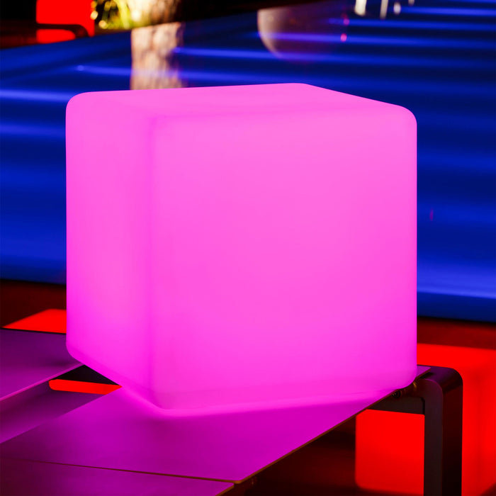 Cube Bluetooth Outdoor LED Lamp in Outside Area.