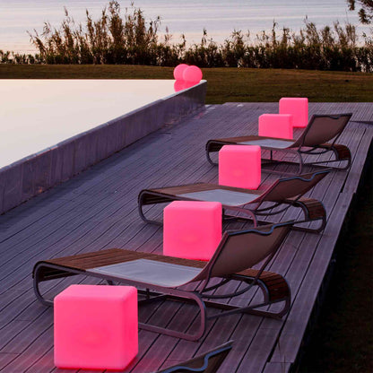 Cube Bluetooth Outdoor LED Lamp in Outside Area.