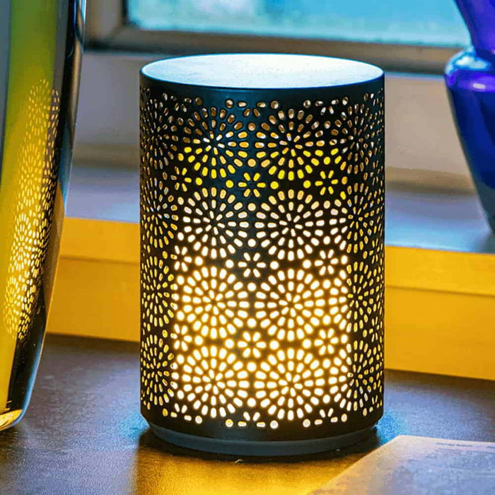 Dancing Flame Outdoor LED Table Lamp in Matte Black.