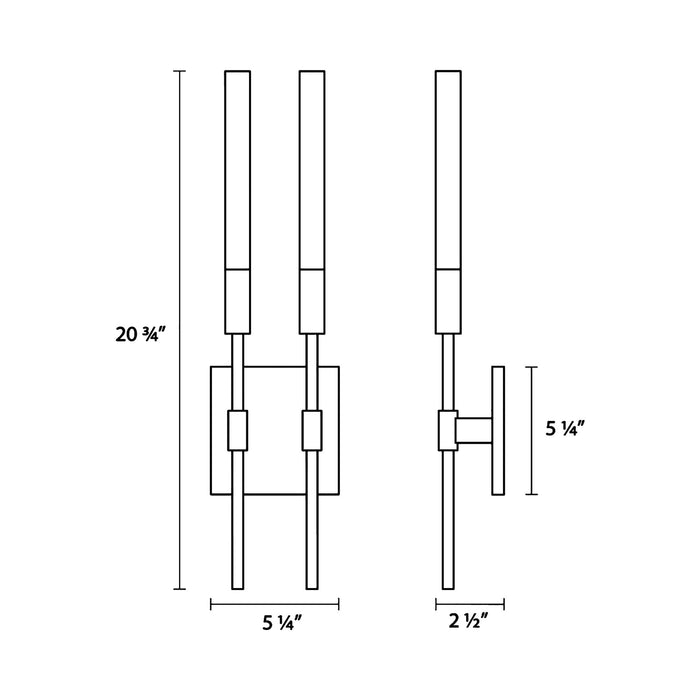 Champagne Wands LED Wall Light - line drawing.