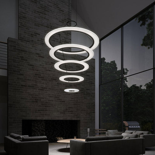 Arctic Rings™ Multi Tier LED Pendant Light in living room.