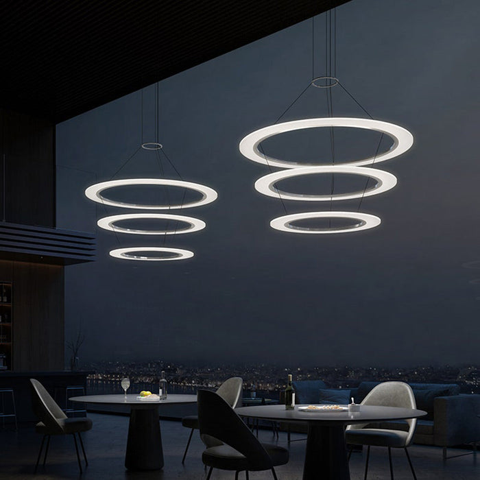 Arctic Rings™ Triple Ring LED Pendant Light in restaurant.