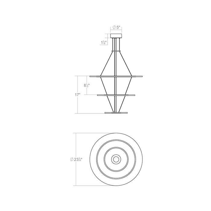 Arctic Rings™ Triple Ring LED Pendant Light - line drawing.
