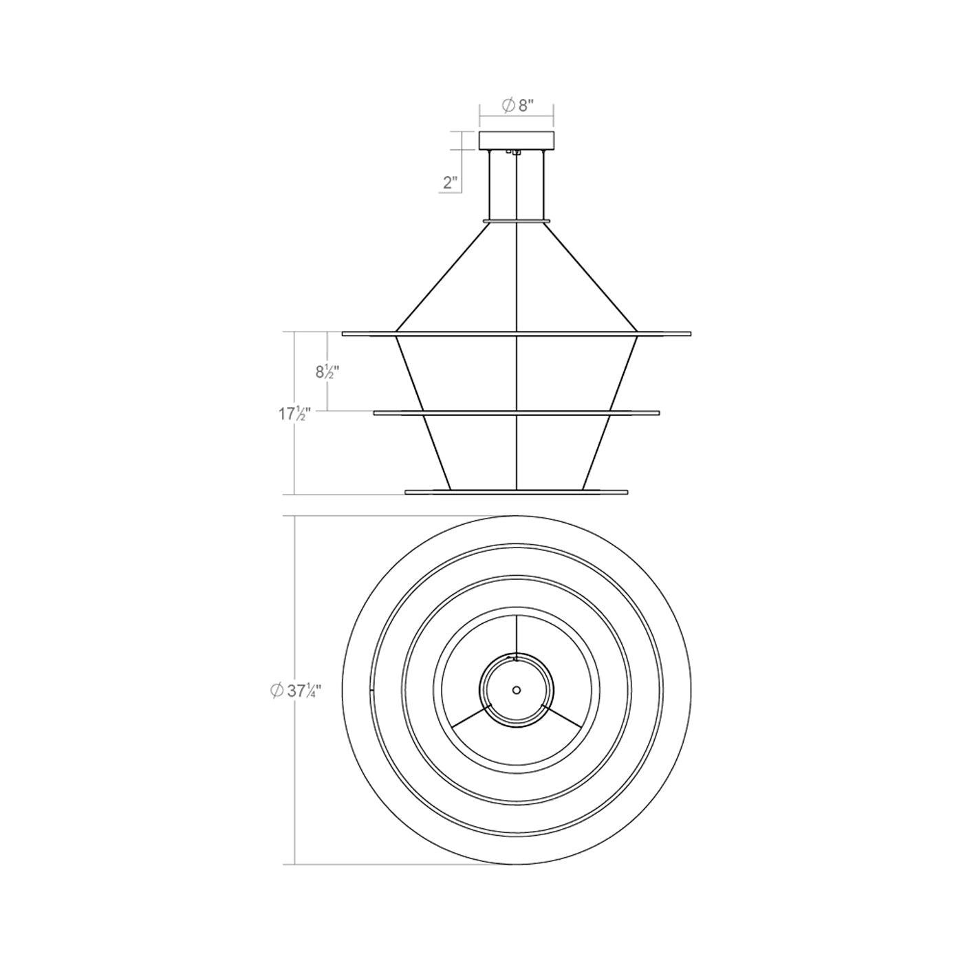 Arctic Rings™ Triple Ring LED Pendant Light - line drawing.