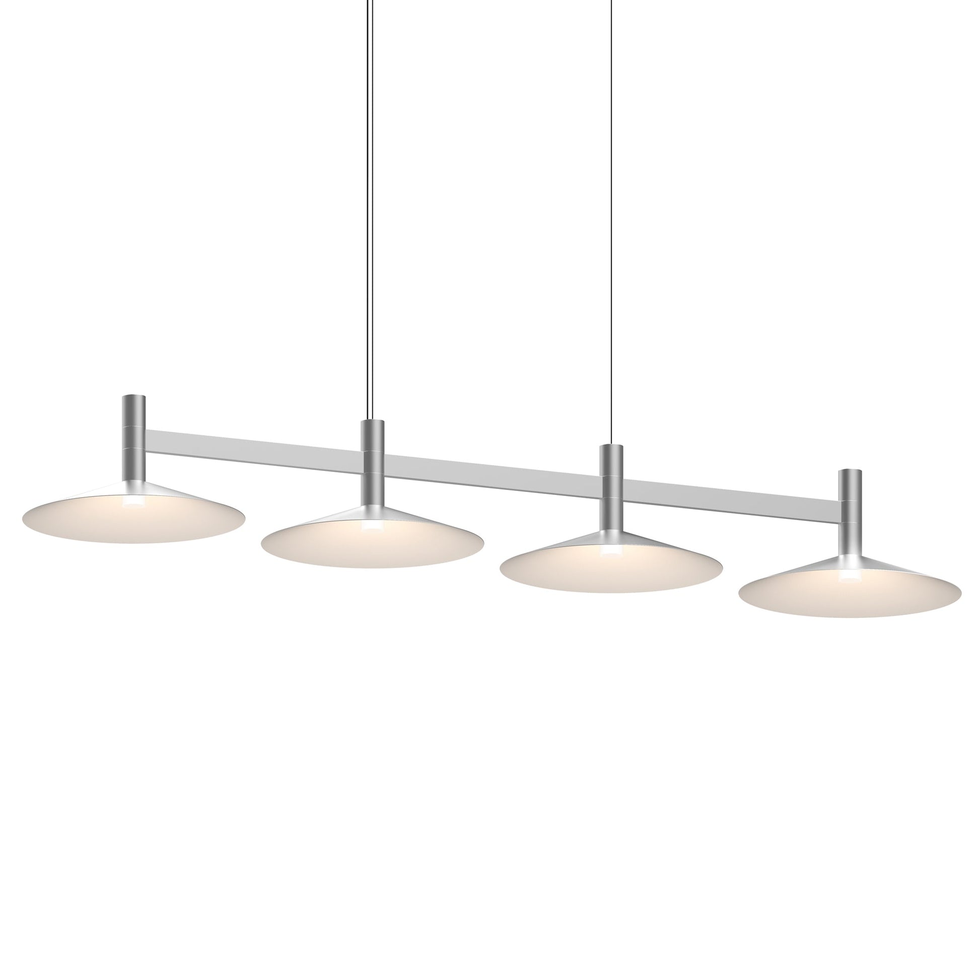 Systema Staccato™ LED Multi Light Pendant Light in Bright Satin Aluminum (4-Light/Shallow Cone Shade).
