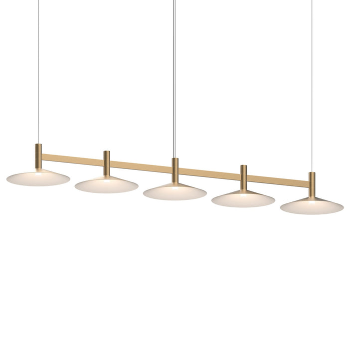 Systema Staccato™ LED Multi Light Pendant Light in Satin Brass (5-Light/Shallow Cone Shade).