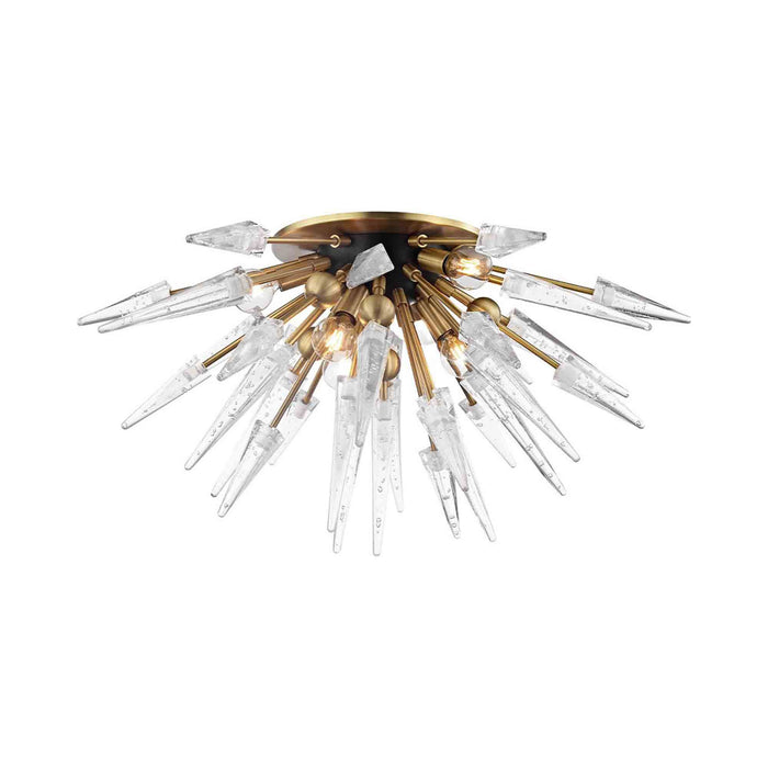 Sparta Semi-Flush Mount Ceiling Light in Aged Brass/Clear.