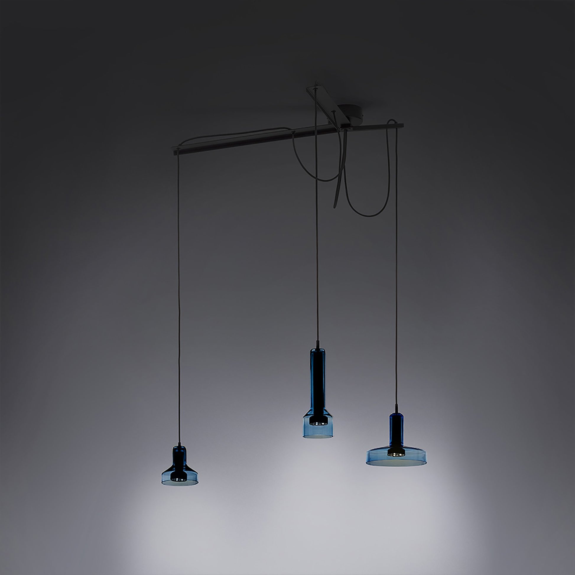 Stablight Triple Pendant Light in Aqua Clear.