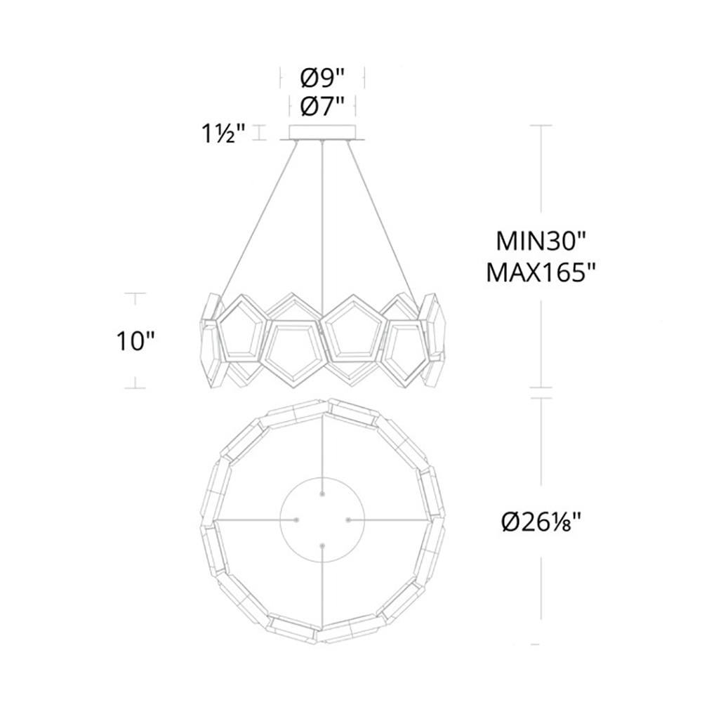 Starlight Starbright LED Chandelier- line drawing.