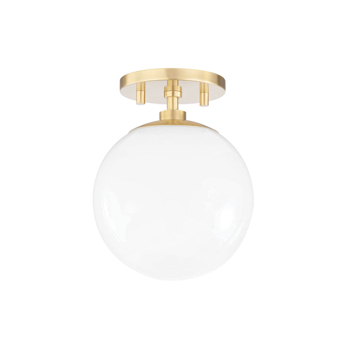 Stella 1-Light Semi-Flush Mount Ceiling Light in White and Brass.
