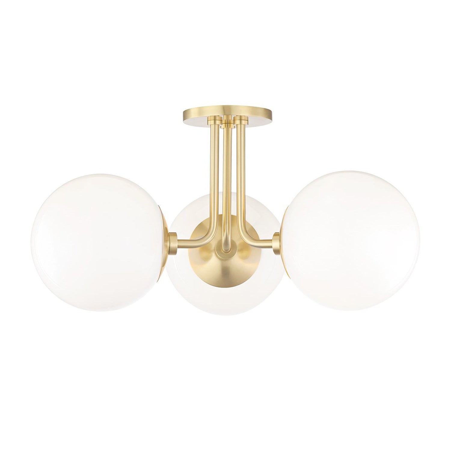 Stella 3-Light Semi-Flush Mount Ceiling Light in White and Brass.