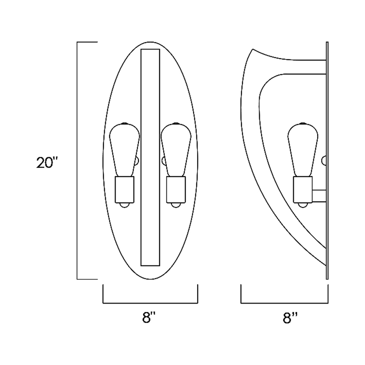 Crescendo Wall Light - line drawing.