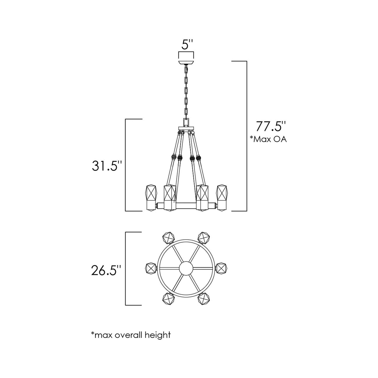 Empire LED Chandelier - line drawing.