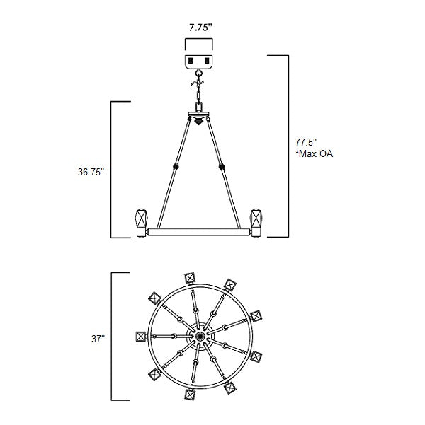 Empire LED Chandelier - line drawing.