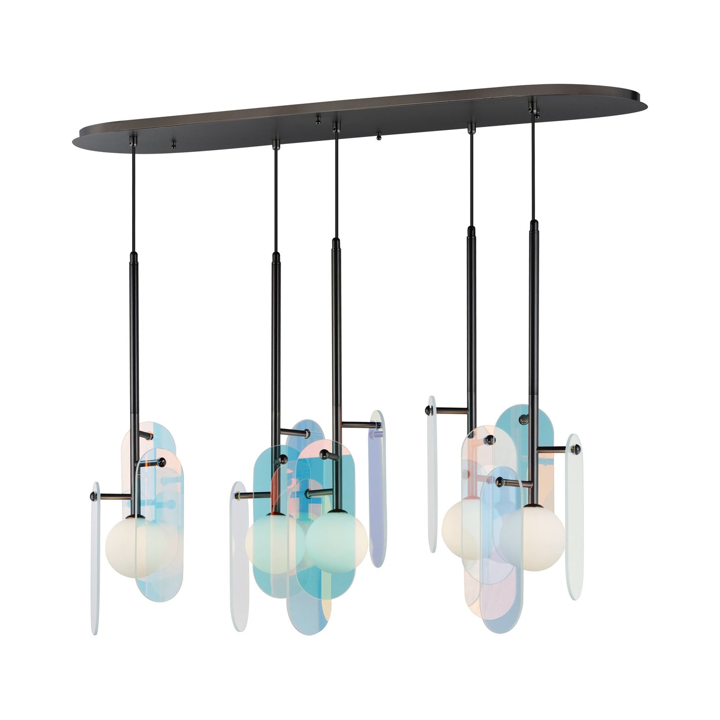 Megalith LED Multi Light Pendant Light in Dichroic Glass/Gunmetal.