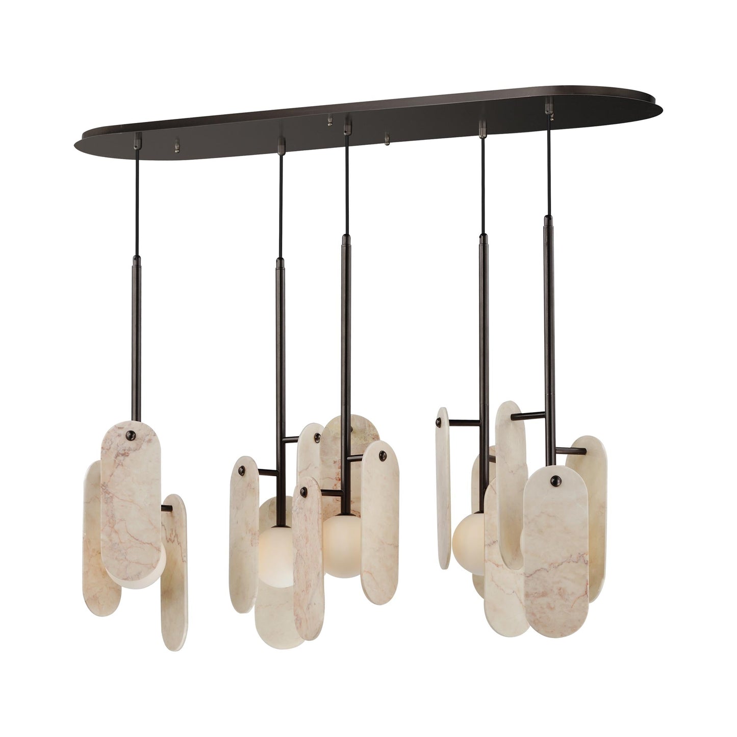 Megalith LED Multi Light Pendant Light in Rose Jade Onyx/Brushed Bronze.