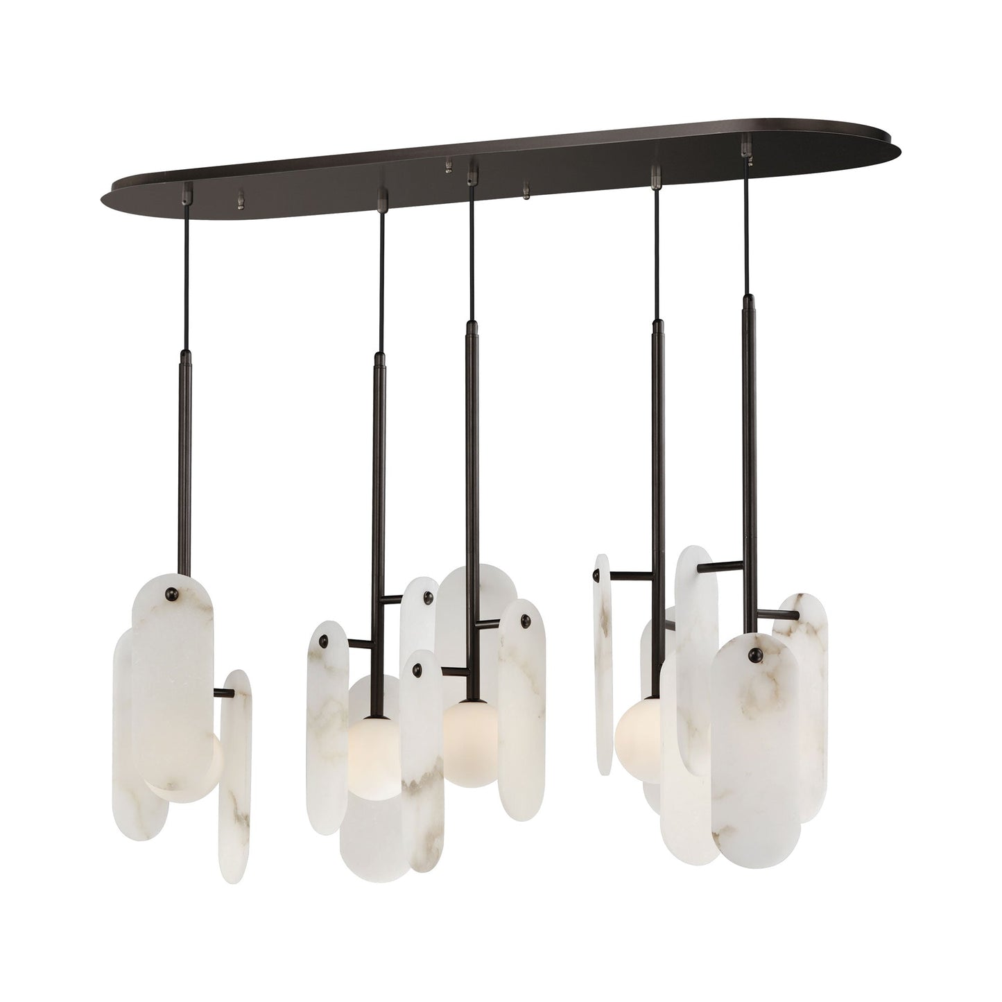 Megalith LED Multi Light Pendant Light in Spanish Alabaster/Brushed Bronze.