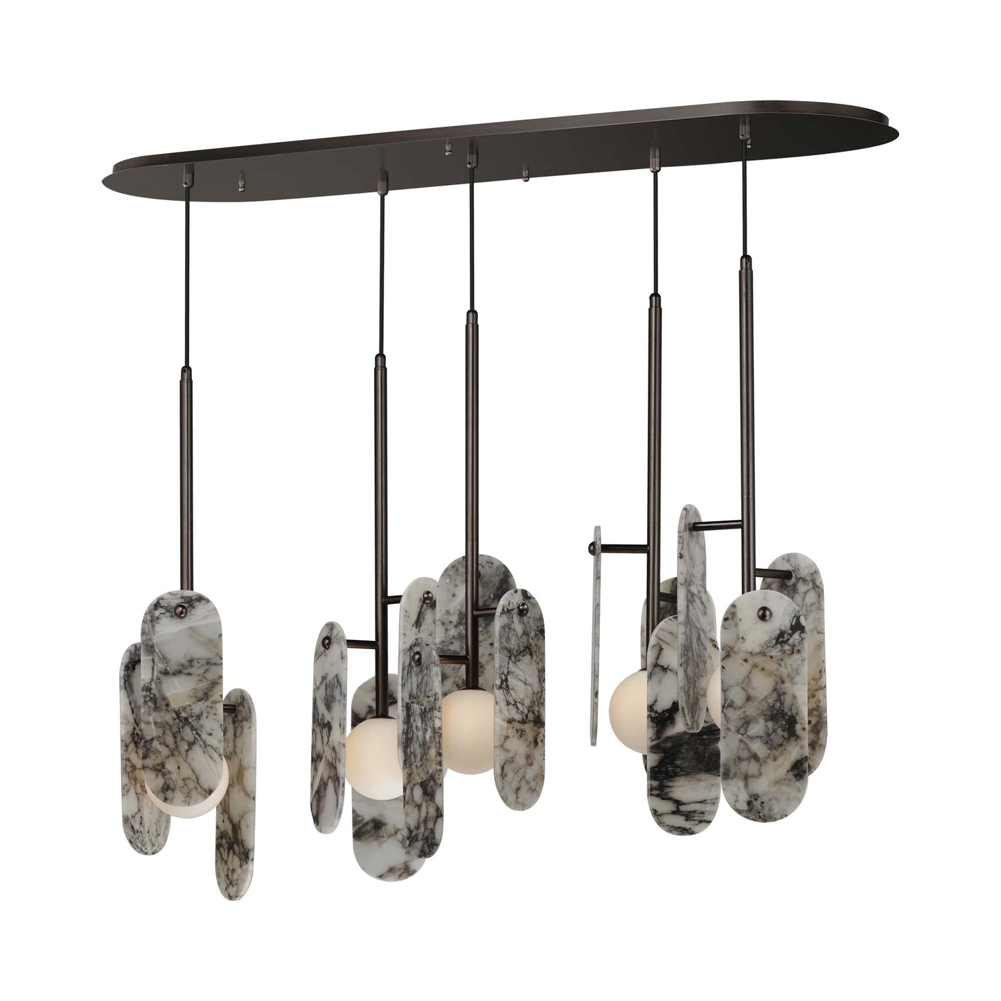 Megalith LED Multi Light Pendant Light in Striae Arya/Brushed Bronze.